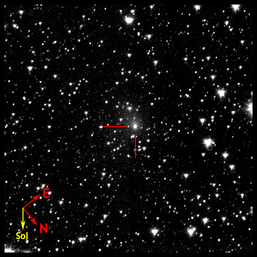 Image of 103P/Hartley taken 2010.09.05 by DI S/C and marked with directional pointers.