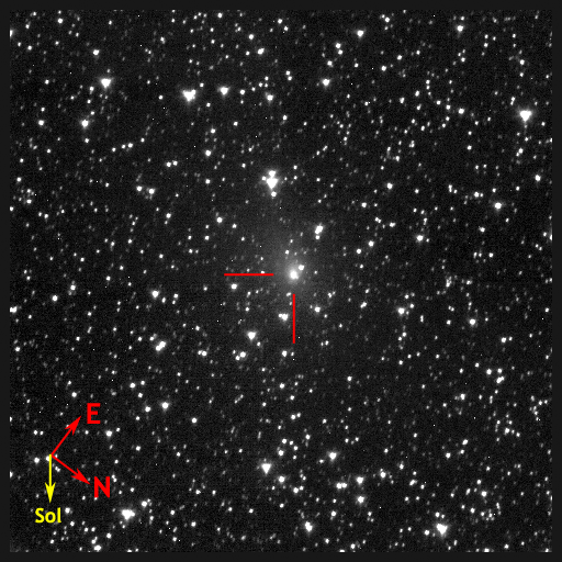 Image of 103P/Hartley taken 2010.09.13 by DI S/C and marked with directional pointers.