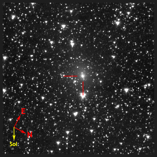 Image of 103P/Hartley taken 2010.09.20 by DI S/C and marked with directional pointers.