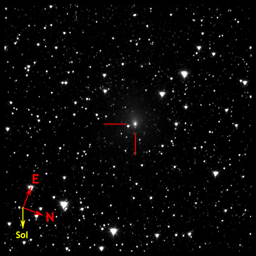 Image of 103P/Hartley taken 2010.09.25 by DI S/C and marked with directional pointers.