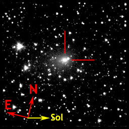 Image of 103P/Hartley taken 2010.10.01 by DI S/C and marked with directional pointers.