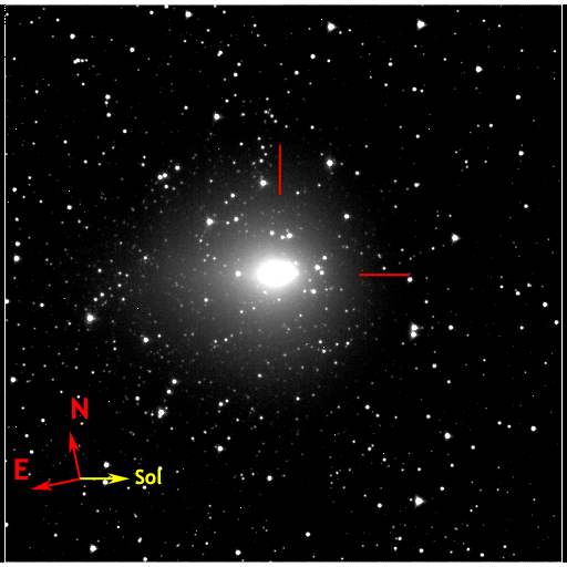 Image of 103P/Hartley taken 2010.10.30 by DI S/C and marked with directional pointers.