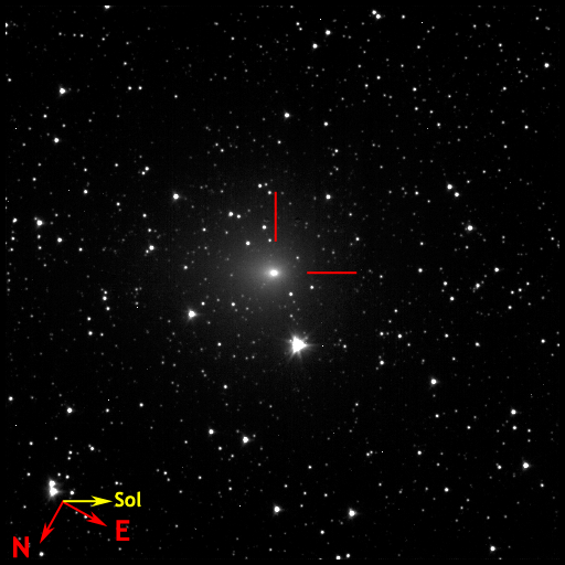 Image of 103P/Hartley taken 2010.11.21 by DI S/C and marked with directional pointers.